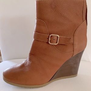 J. Crew Tan Leather Wedge Ankle Boots